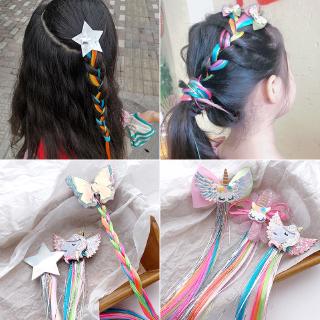 Rainbow Kids Unicorn Wig Child Twist Hair Clip Bow Accessories