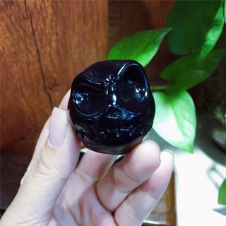 Natural Black Obsidian Crystal Stone Skull Head Hand Carved Figurine Energy Crafts Home Decoration As Gift CqMg
