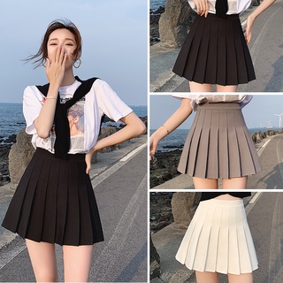 Korean style skirt pleated skirt spring and summer black white short skirt high waist a-line skirt college style culottes