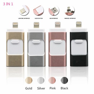 3 in 1 OTG USB Flash Drive 128GB Storage Metal Pen Drive For iPhone Android PC