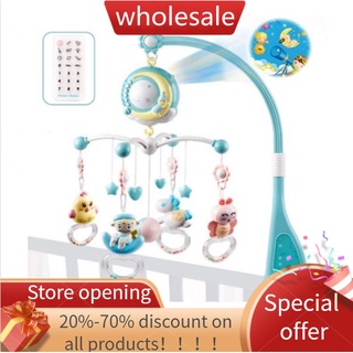 ☄✆[spot] 0-12 Months Baby Remote Control Rotating Musical Crib Mobile Bed Rattle Bell Toy