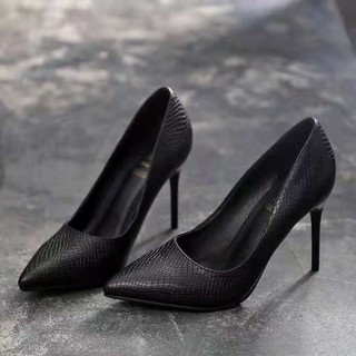 3inches pointed toe high-heeled snakeskin shoes office shoes