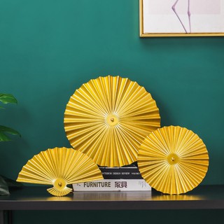 VIĆI Classy Gold Round Folded Fan Luxury Ancient Home Desk Decoration Decor Stand (1)