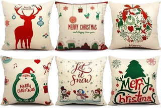 45x45cm 18x18 inch Set 6pcs Cushion Cover Christmas Totem Throw Pillow Case Decorative Polyester Linen Print Pillowcase for Home Sofa Car Office