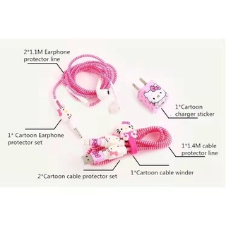 Fashion Cute Cartoon USB Cable Earphone Protector Set With Stickers Spiral Cable Winder Cord Protect (1)