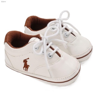 Itinatampok♞Baby Boy Polo Leather Casual Shoes SoftSole Infant Walking Shoes Kids Fashion White Spor