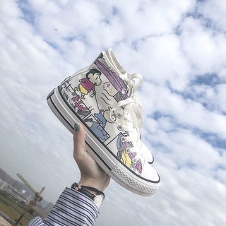 UV color changing high top hand-painted canvas shoes for fem