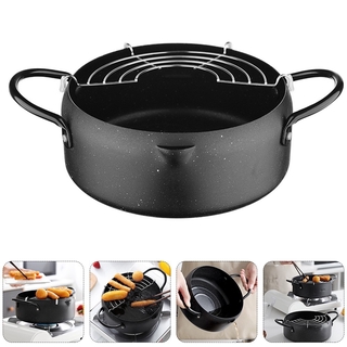 1 Set Tempura Frying Pot Japanese Style Deep Fryer Pan with Oil Drainer Rack