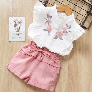 [Readystock] Baby Clothing Set Kids Summer Shirt Floral T-shirt+Shorts Set 2Pcs Kids Girls Clothes Set
