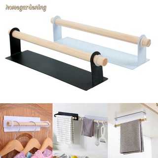 Self-Adhesive Wooden Towel Holder Storage Rack Cabinet Kitchen Hanger Hook Shelf
