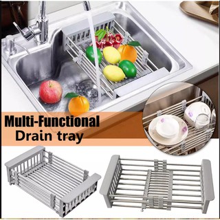 Sink Drainer Expandable Dish Drying Rack Over Sink Stainless Steel Adjustable Dish Basket Drainer