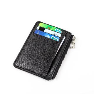 Leather Men Card Holder Wallet Ultra-thin Mini Zipper Wallets Case Change Coin Purse Keychain