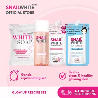 SNAILWHITE Glow Up Rescue Set (White Soap, Glow Potion Toner, Brightening Day Cream, Icy Mask) (2)