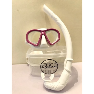 WHITE-PINK - LOW VOLUME TEMPERED GLASS DIVING MASK AND SNORKEL