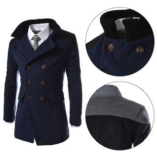 1Pcs New Fashion Men's Wool Coat Overcoat Long Jacket Winter Trench Coat Outwear (2)