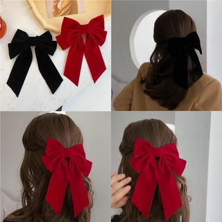 Vintage Black Big Velvet Bow Hair Clip For Women Girls Long Ribbon Hairpins Barrette Hair Accessories