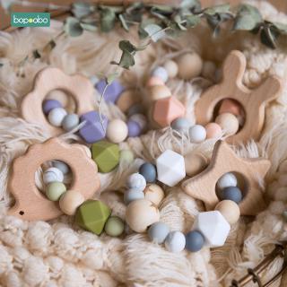 Wooden Rattle Teether Baby Toys Engraved Wood Beads Hexagon Teether Silicone Beads Baby Crib Rattle (1)