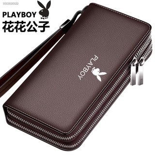 [Authentic Playboy] [Double Double Zipper] Men s Wallet Men s Long Soft Leather Large-capacity Clutc