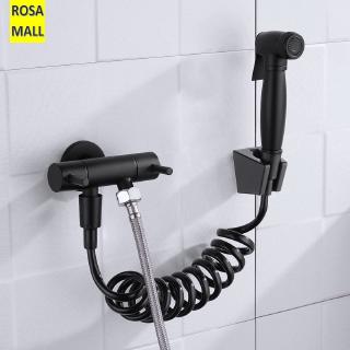 Rosa Mall Solid Brass Toilet Bidet Spray Valve Black Handheld Bidet Faucet Cleaner Set Portable Bidet Shower Set Douche Kit