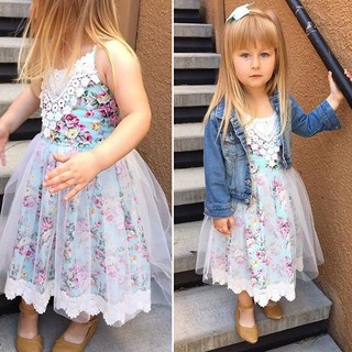 Pageant Kids Baby Girls Lace Floral Dress Tulle Party