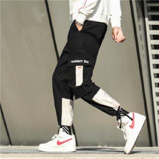 [uninhibited men's wear] 20 Hong Kong style spring loose straight jeans for men and young people street art casual overalls men's fashion overalls men's casual pants with neckline pants straight pants for men (5)