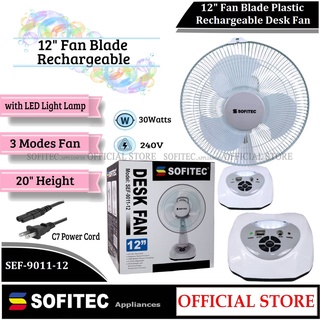 Sofitec 3in1 White Rechargeable Desk Fan Electric Fan Portable Fan Led Light SEF-9011-12 Cooler