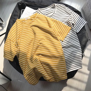 T002 men korean fashion horizontal stripes shirt striped tshirt loose oversized classic plain tee