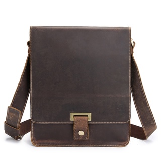 Genuine Leather Men's Messenger Bag Shoulder Crossbody Bag For Men Cow Leather Briefcase Vintage Fla