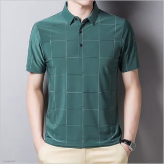 ▼Business Men's Short-sleeved T-shirt Summer Ice Silk Casual Loose Lapel Half Sleeve Polo Shirt