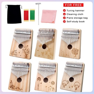 【Available】17 Key Wooden Kalimba Thumb Piano Finger Percussion Instrument with Accessories - Cat and