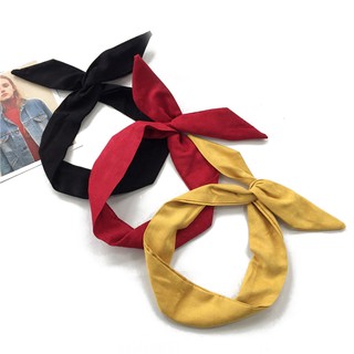 SILIFE Retro Suede Solid Color Rabbit Ears Metal Wire Scarf Cross Bow Hairband Headband (5)