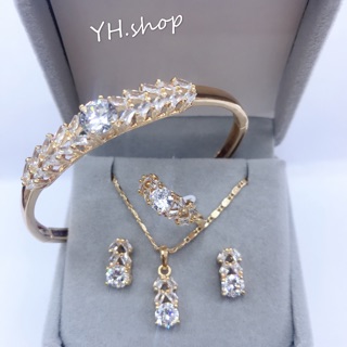【YH】4 in 1 Bangkok Rose Gold Plated Plated Rhinestone Jewelry Set