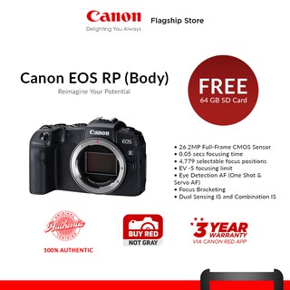 Canon EOS RP (Body) DSLR Camera with FREE Canon 64 GB SD CARD & Canon RF50mm f/1.8 STM