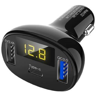 32W QC 3.0 Quick Charge 2 USB 1 Type C Port Fast Car Charger LED Voltmeter CHK