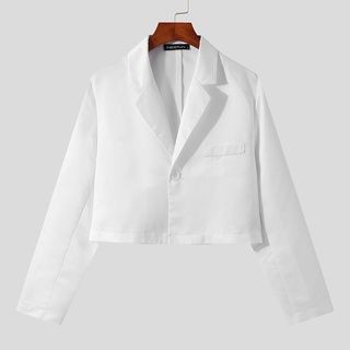 XMAN Korean Style Men Long Sleeve Solid Color Lapel Collar Casual Crop Top Suits Coats (5)