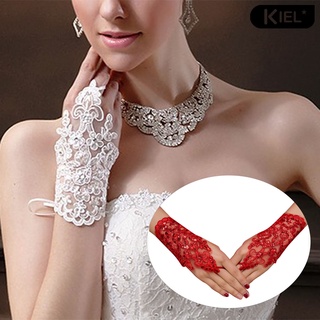 New❀ Ladies Gloves Easy to Wear Bead Embroidery Ladies Lace Gloves for Women