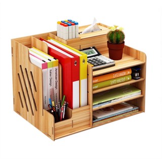 Wooden Desktop Organizer File Rack Office Supplies Books Holder Book Shelf Multifucntion Storage Box (1)
