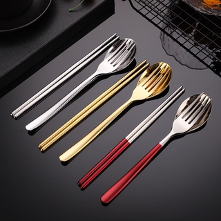 3 in 1 tableware student tableware fork spoon chopsticks gift portable set (4)