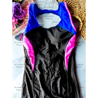 SHEIN One Piece Black with Blue and Pink Accents Padded Swimsuit