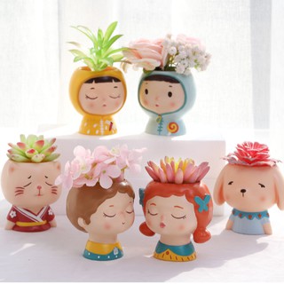 【COD】Mini PVC Flowerpot Cute Cartoon Girl Succulent Plant Flowerpot Desk Handicraft Bonsai Decoration