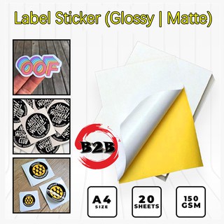 Label Sticker Paper A4 150GSM (Glossy/Matte) Printable Adhesive Sticker (20 Sheets/Pack)