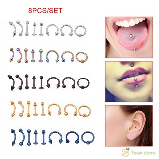♣♧ 8 Pcs Women Body Piercing Jewelry Nose Rings Hoop Stainless Steel Brow Lip Piercing Studs
