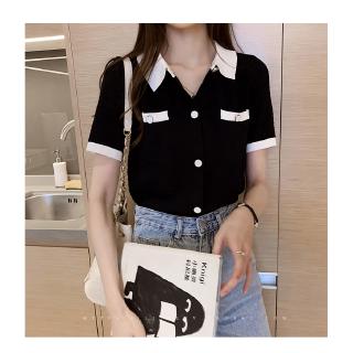 【 At 】 Korean Style Ice Silk Sweater Female Loose Short Sleeve t-Shirt Lapel polo Shirt (5)