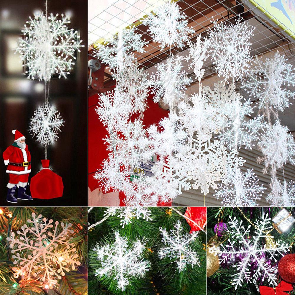 30pcs 6/11CM White Snowflake Ornaments Christmas Tree Decor