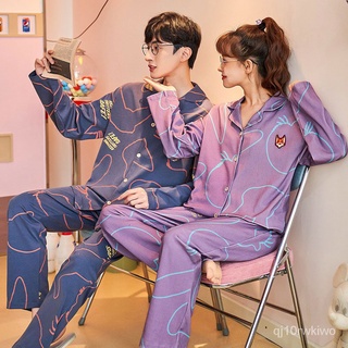 Autumn Couple Women's 100%Cotton Pajamas Sleepwear Long-sleeved Casual Simple Home Servicer Baju Tid