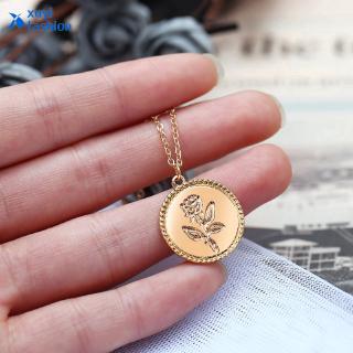 Charm Rose Flower Pendant Necklace Coin Statement Jewelry