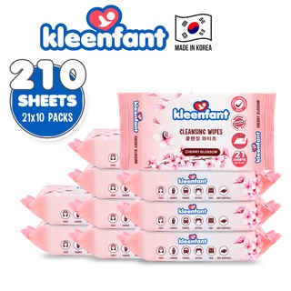 Kleenfant Cherry Blossom Scent Cleansing Wipes 21 sheets Pack of 10 korean wet wipes alcohol free