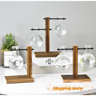 ❄SC❄ Table Desk Bulb Glass Hydroponic Vase Flower Plant Pot with Wooden Tray Office Decor (5)