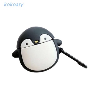 KOK Cute Penguin Pattern Soft Silicone Protective Cover Shockproof Case Skin with Carabiner for Airpods 1/2 Charging Box Accessories