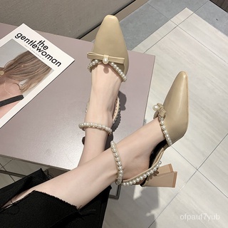 Pearl Sandals Female2021Summer New Fashion All-Match Internet Celebrity Chunky Heel High Heels Point